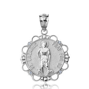 Sterling Silver Round Saint Lazarus Pendant Neckla