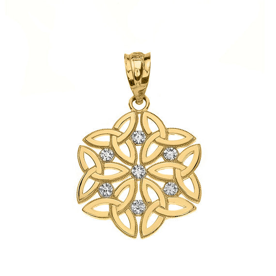 Gold Diamond Milgrain Irish Celtic Dara Knot Trinity Triquetra Pendant Necklace (Available in Yellow/Rose/White Gold)
