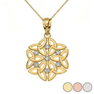 Gold Diamond Milgrain Irish Celtic Dara Knot Trinity Triquetra Pendant Necklace (Available in Yellow/Rose/White Gold)