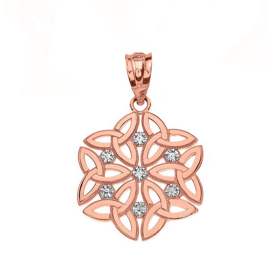 Gold Diamond Milgrain Irish Celtic Dara Knot Trinity Triquetra Pendant Necklace (Available in Yellow/Rose/White Gold)