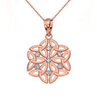 Gold Diamond Milgrain Irish Celtic Dara Knot Trinity Triquetra Pendant Necklace (Available in Yellow/Rose/White Gold)