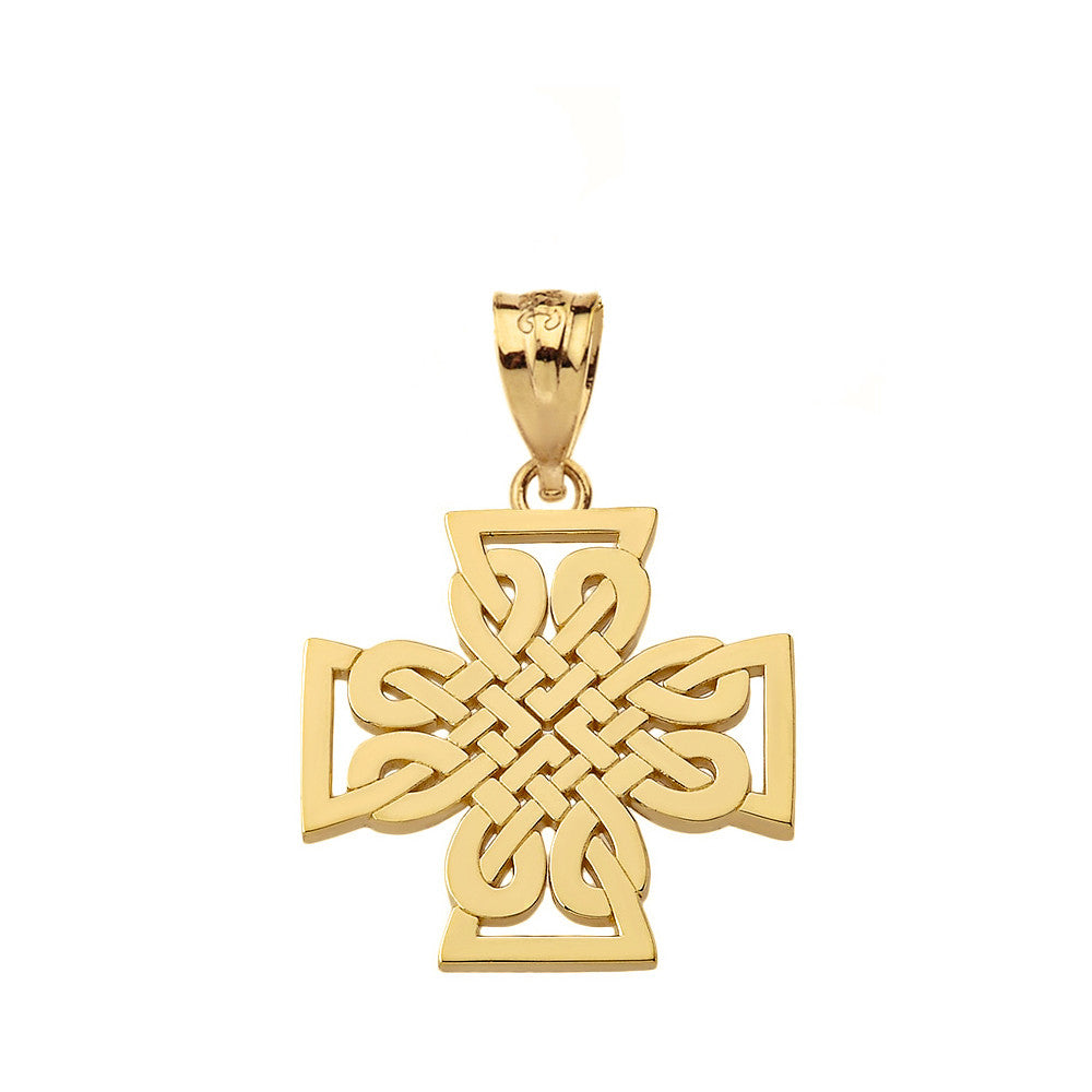 Gold Woven Celtic Cross Pendant Necklace (Available in Yellow/Rose/White Gold)
