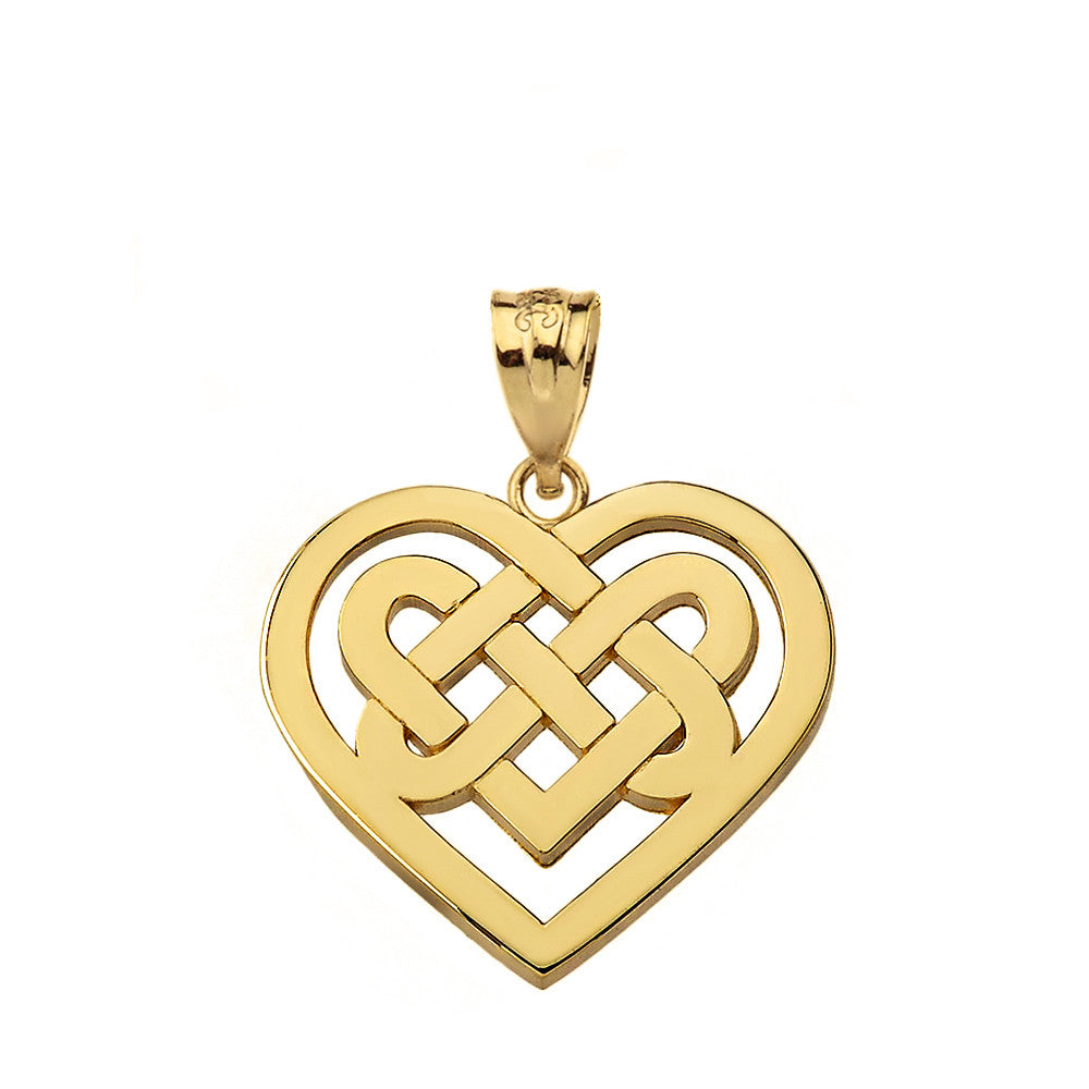 Solid Gold Celtic Knot Woven Heart Pendant Necklace (Available in Yellow/Rose/White Gold)