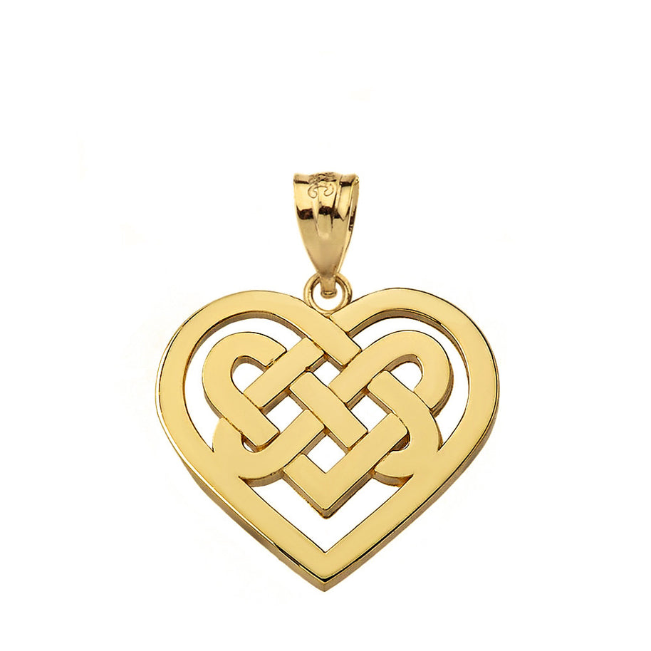 Solid Gold Celtic Knot Woven Heart Pendant Necklace (Available in Yellow/Rose/White Gold)