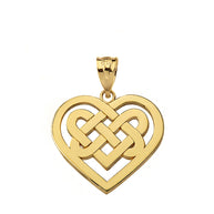 Solid Gold Celtic Knot Woven Heart Pendant Necklace (Available in Yellow/Rose/White Gold)