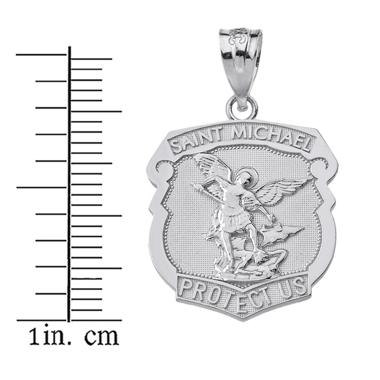 Sterling Silver Saint Michael Protect Us Shield Pendant Necklace