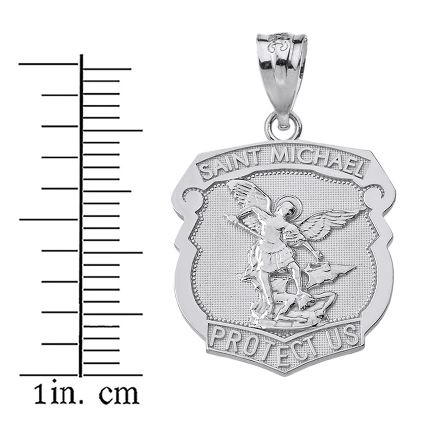 Sterling Silver Saint Michael Protect Us Shield Pendant Necklace