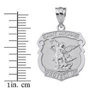 Sterling Silver Saint Michael Protect Us Shield Pendant Necklace