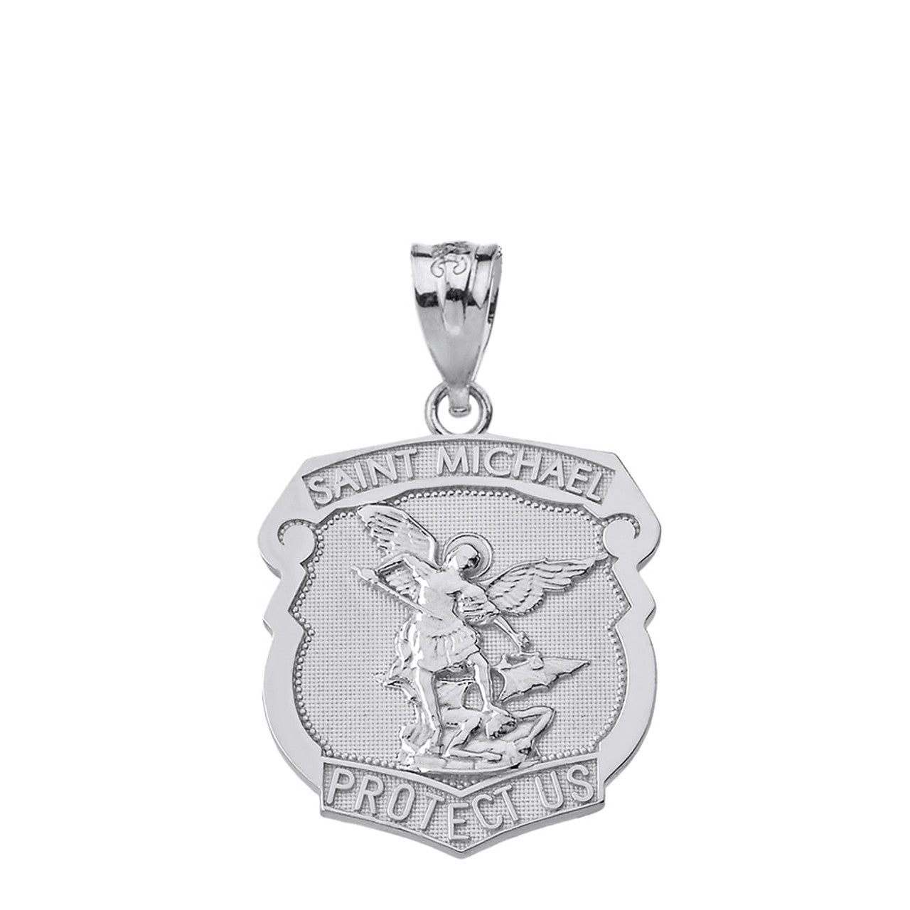 Sterling Silver Saint Michael Protect Us Shield Pendant Necklace