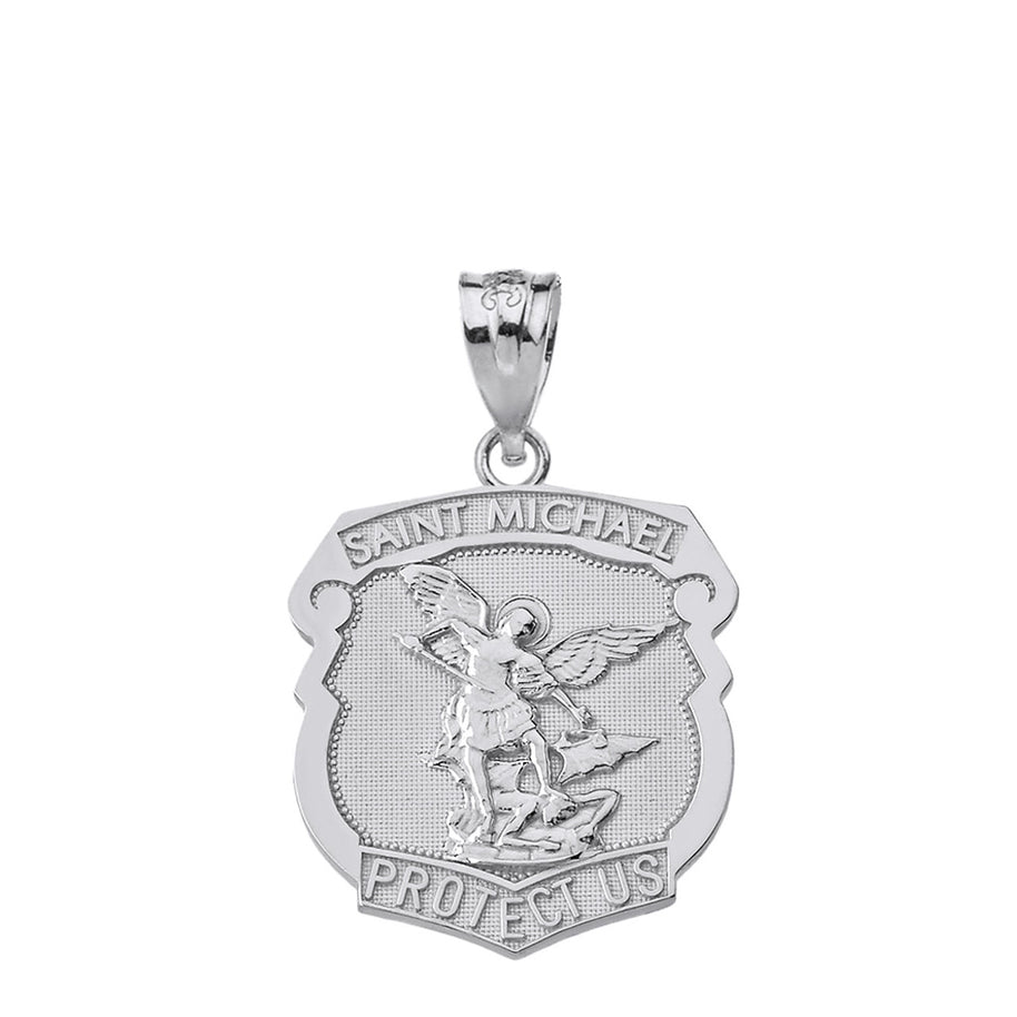 Sterling Silver Saint Michael Protect Us Shield Pendant Necklace