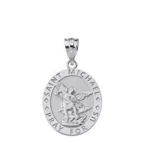 Sterling Silver Engravable CZ Saint Valentine Pray For Us Oval Pendant Necklace (1.04