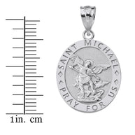 Sterling Silver Engravable Saint Michael Pray For Us Oval Pendant Necklace