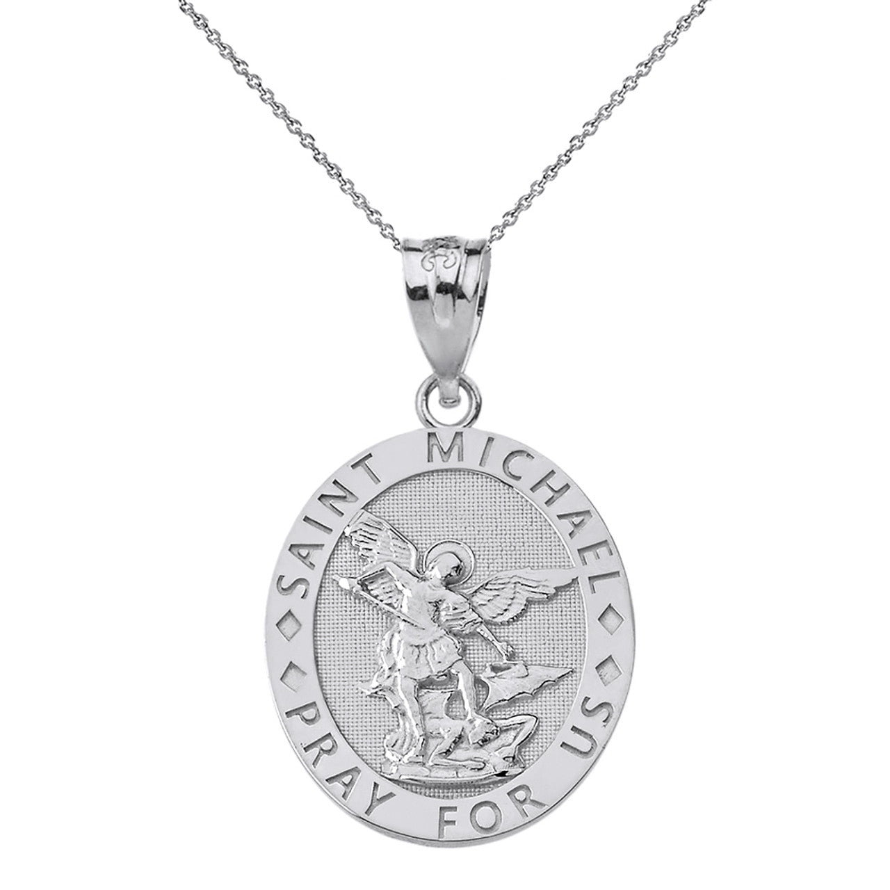 Sterling Silver Engravable Saint Michael Pray For Us Oval Pendant Necklace