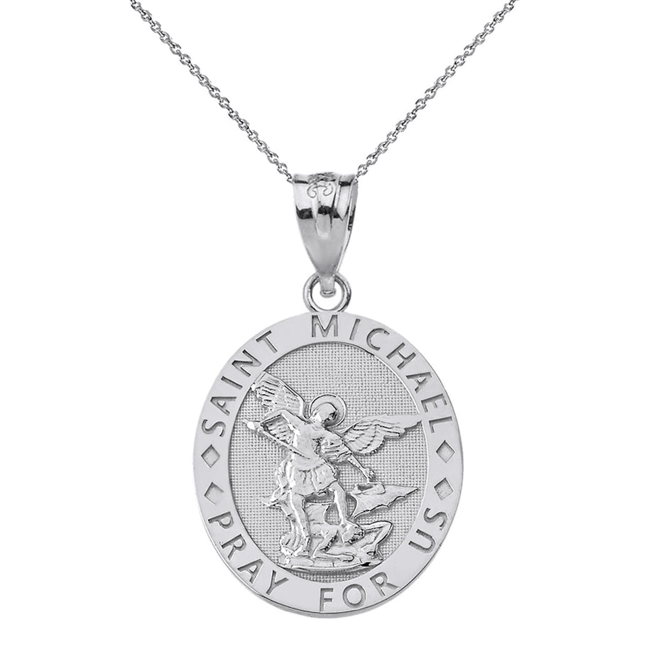 Sterling Silver Engravable Saint Michael Pray For Us Oval Pendant Necklace