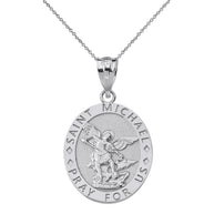 Sterling Silver Engravable Saint Michael Pray For Us Oval Pendant Necklace