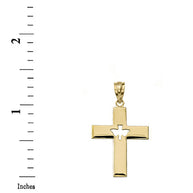 Solid Gold Cross with Dove Holy Spirit Cut Out Pendant Necklace(Available in Yellow/Rose/White Gold)