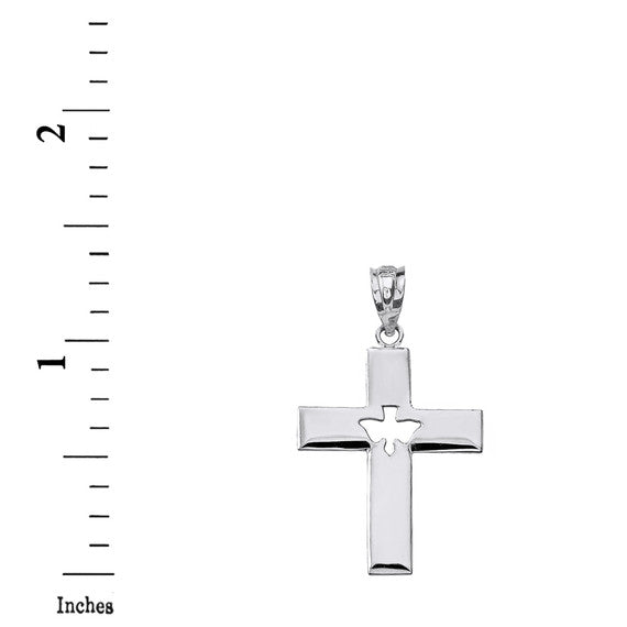 Sterling Silver Cross with Dove Holy Spirit Cut Out Pendant Necklace
