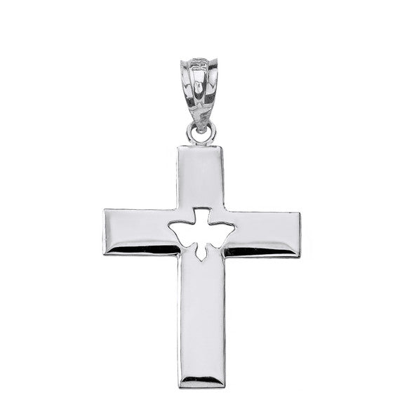 Sterling Silver Cross with Dove Holy Spirit Cut Out Pendant Necklace