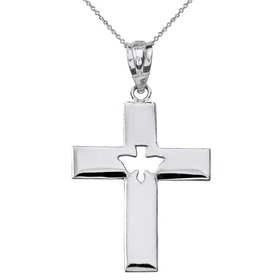 Sterling Silver Cross with Dove Holy Spirit Cut Out Pendant Necklace