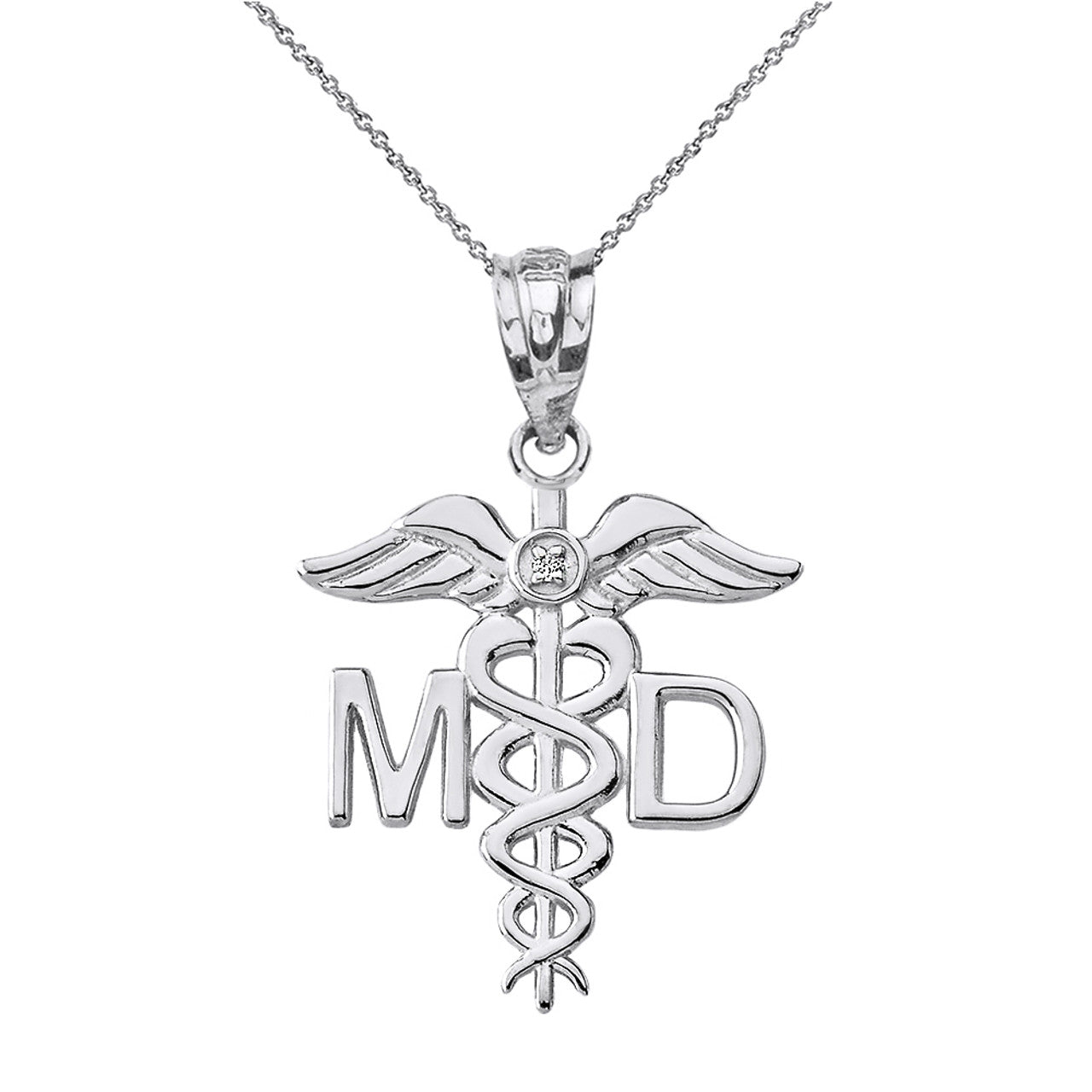 Sterling Silver CZ Medical Doctor Pendant Necklace