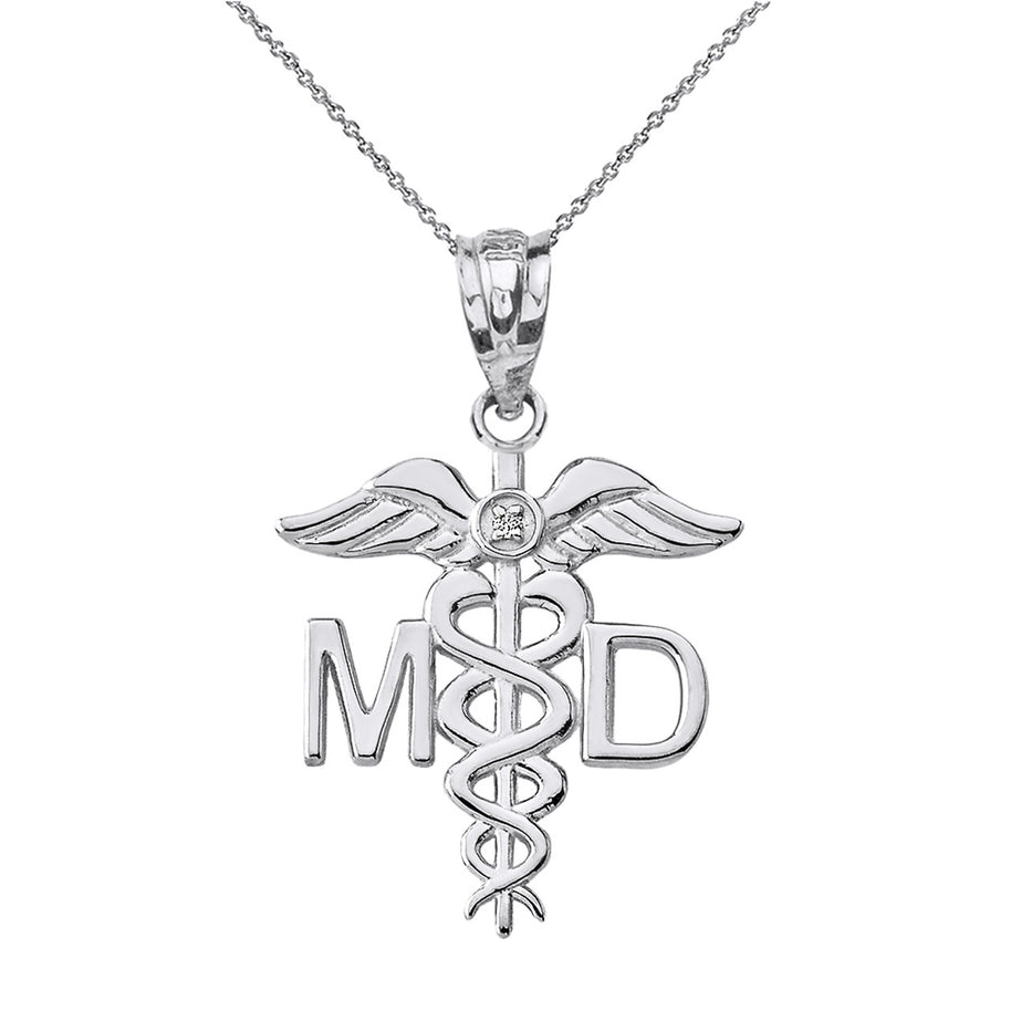Sterling Silver CZ Medical Doctor Pendant Necklace