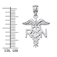 .925 Sterling Silver CZ Registered Nurse RN Caduceus Pendant Necklace