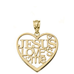 Sterling Silver Jesus Loves Me Heart Pendant Necklace