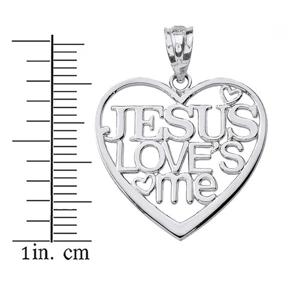 Sterling Silver Jesus Loves Me Heart Pendant Necklace