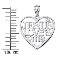 Sterling Silver Jesus Loves Me Heart Pendant Necklace