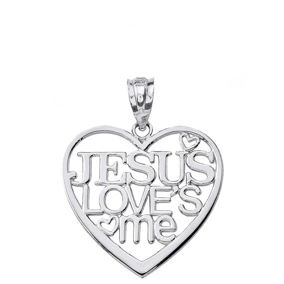 Sterling Silver Jesus Loves Me Heart Pendant Necklace