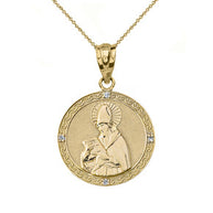 Solid Gold Engravable Diamond Saint Augustine Oval Pendant Necklace (Large1.20