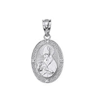 Sterling Silver Engravable CZ Saint Martin of Tours Pray For Us Oval Pendant Necklace (1.04