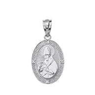Sterling Silver Engravable CZ Saint Augustine Oval Pendant Necklace 1.04