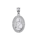 Sterling Silver Engravable CZ Saint Augustine Oval Pendant Necklace 1.04
