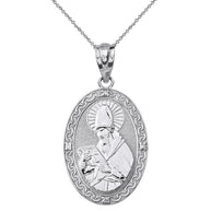 Solid Gold Engravable Diamond Saint Augustine Oval Pendant Necklace (Large1.20