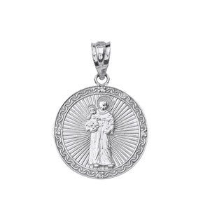 Sterling Silver Engravable CZ Saint Anthony Pray For Us Oval Pendant Necklace 1.04