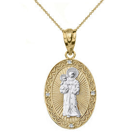 Engravable Diamond Saint Martin of Tours Pray For Us Oval Pendant Necklace (1.04
