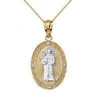 Engravable Diamond Saint Martin of Tours Pray For Us Oval Pendant Necklace (1.04