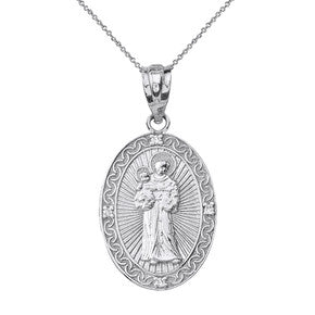 Sterling Silver Engravable Saint Michael Pray For Us Oval Pendant Necklace