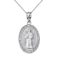 Sterling Silver Engravable Saint Michael Pray For Us Oval Pendant Necklace