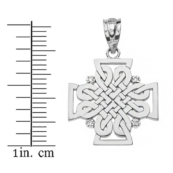 .925 Sterling Silver Cubic Zirconia Celtic Knot Irish Cross Pendant Necklace