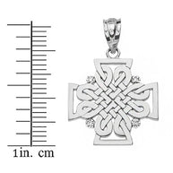 .925 Sterling Silver Cubic Zirconia Celtic Knot Irish Cross Pendant Necklace