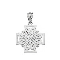 .925 Sterling Silver Cubic Zirconia Celtic Knot Irish Cross Pendant Necklace