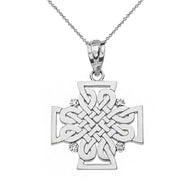 .925 Sterling Silver Cubic Zirconia Celtic Knot Irish Cross Pendant Necklace