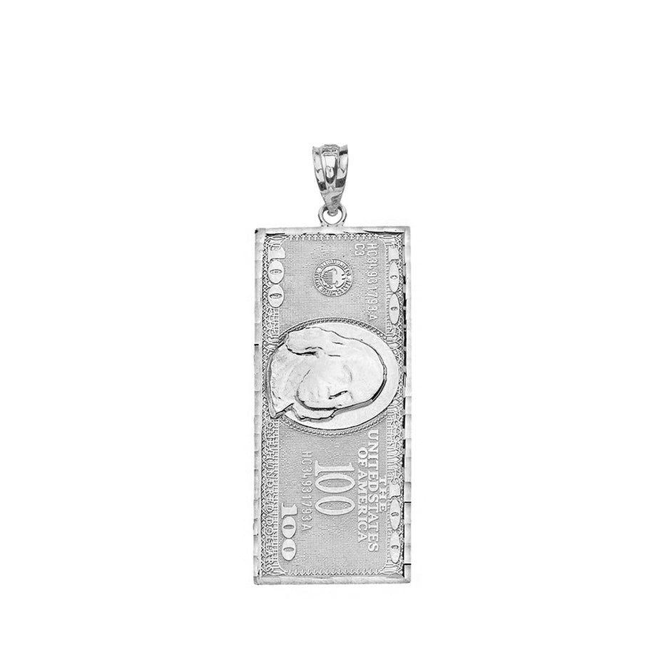 Sterling Silver Benjamin Franklin United States American Hundred Dollar Bill Pendant Necklace (Small)