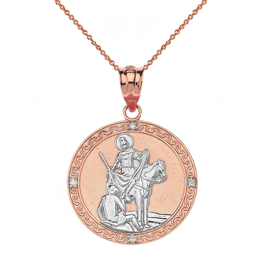 Engravable Diamond Saint Martin of Tours Pray For Us Circle Pendant Necklace (1.15