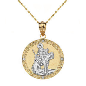 Engravable Diamond Saint Martin of Tours Pray For Us Oval Pendant Necklace (1.04