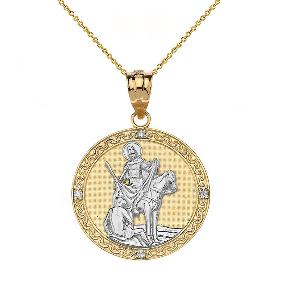 Engravable Diamond Saint Martin of Tours Pray For Us Circle Pendant Necklace (1.15