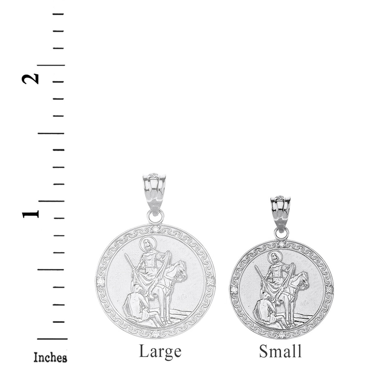 Sterling Silver Engravable CZ Saint Martin of Tours Pray For Us Circle Pendant Necklace (1.04