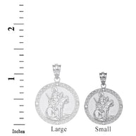 Sterling Silver Engravable CZ Saint Martin of Tours Pray For Us Circle Pendant Necklace (1.04